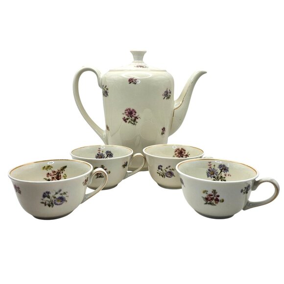 Zeh Scherzer Bavaria 60 Jahre Floral Tea/Coffee Set Pot 4 Cups Vintage Porcelain - Picture 4 of 16